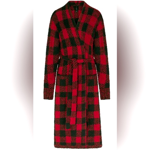 NWT: SKIMS RED & BLACK BUFFALO PLAID COZY KNIT ROBE SIZE S/M - Picture 2 of 6